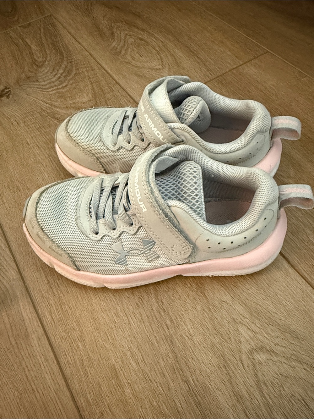 Under Armour Kids Light Gray and Pink Athletic Sneakers
